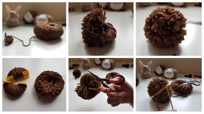 Unser Osterhase aus Pompons entsteht - Kopf und Körper