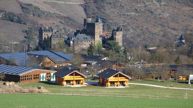 Blick auf Hof Hardthöhe mit der Schönburg im Hintergrund