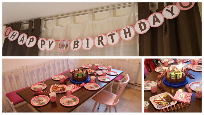 Der Kindergeburtstags-Partytisch mit der Pferdedekoration in der Glas Creativ Werkstatt