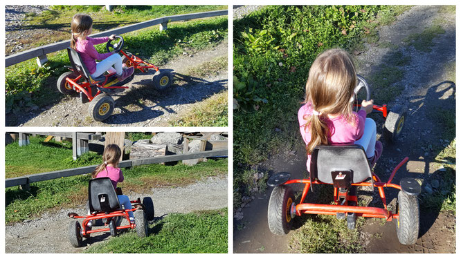 Unsere Kleine fährt Kart auf dem Spielplatz am Landhaus zur Ohe