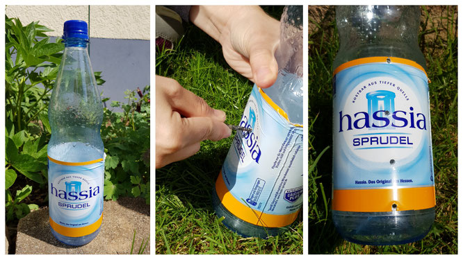 Die Wasserflasche bekommt ein paar Löcher