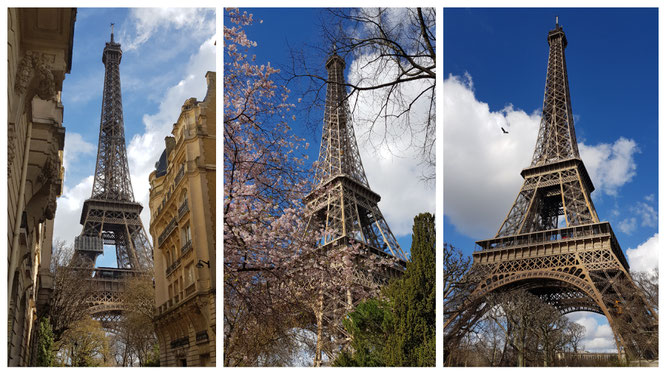 der Eiffelturm in Paris aus unterschiedlichen Blickwinkeln