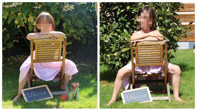 Unser Schulkind mit auf einem Stuhl