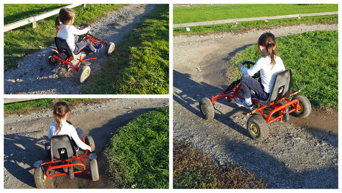 Unsere Große fährt Kart auf dem Spielplatz am Landhaus zur Ohe