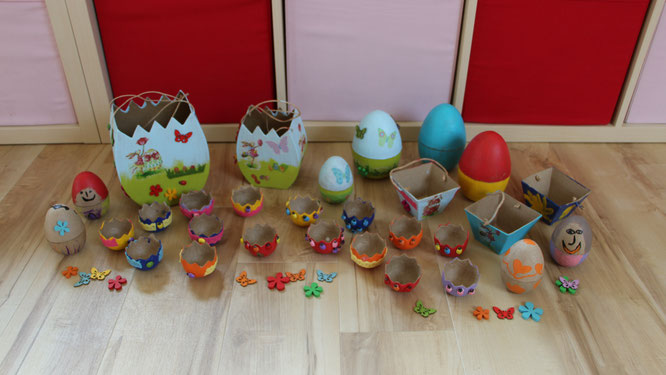 Die fertigen Osternester und Osterkörbchen