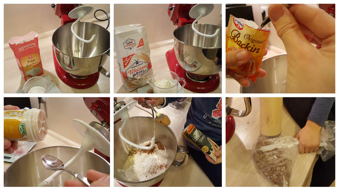 Alle Zutaten für die Lebkuchen-Cookies werden in die Schüssel gegeben