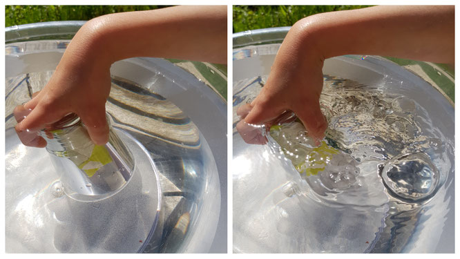 Sobald das Glas schräg wird, entweicht die Luft