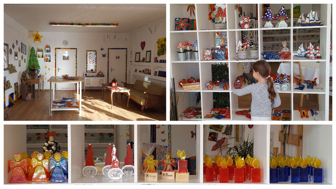 Kunstwerke in der Glas Creativ Werkstatt in Groß-Rohrheim