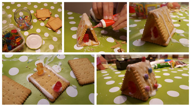 Wir bauen Lebkuchen-Häuschen aus Butterkeksen