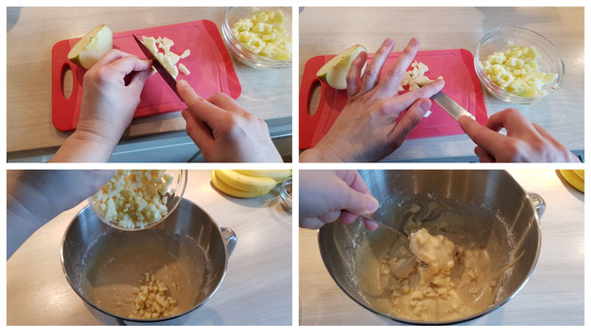 Wir schneiden Äpfel für unsere Waffeln