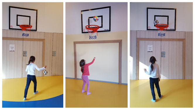Unsere Mädels spielen Basketball im Turnraum im Landhotel zur Ohe