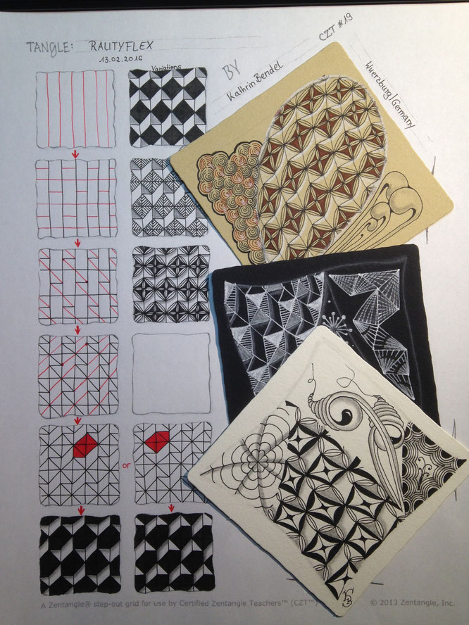 Zentangle Rautyflex, Zentangle Muster, grid, high focused tangle, Zentangle pattern, Zentangle Muster, Step out Rautyflex