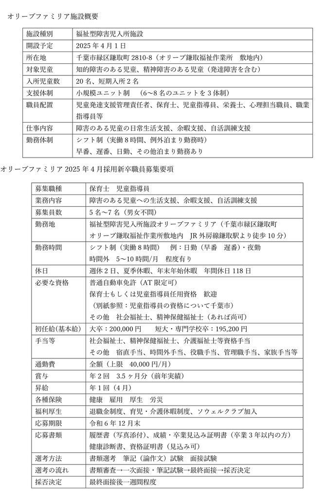 社会福祉法人オリーブの樹  2025年４月 採用 募集 リクルート 福祉作業所 イメージ 事業所 就労移行支援 就労継続支援Ａ型 就労継続支援Ｂ型 生活支援 障がい者支援 千葉市花見川区横戸 