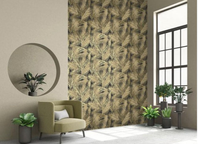 Bron: Bol.com: Palmen behang met goud patroon