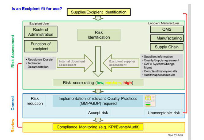 Excipient risk assessment process - *P. Rafidison, F. Holtz, S. Rönninger, A Practical Approach of Implementing GMP for Excipients, Pharm.Tech., September, 2014, 26-36 