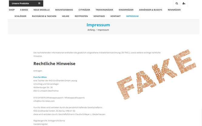 Warnung vor Fake-Shop Fun-for-bikes.com