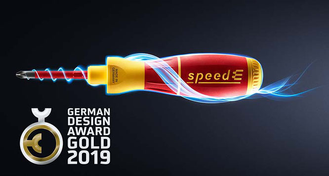 Mehrfach ausgezeichnet, nun noch in GOLD mit dem German Design Award 2019: der Wiha E-Schraubendreher speedE® / Foto: Wiha