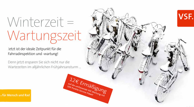 Gut gewartet durch den Winter - VSF..Winterservice: 12 Euro Rabatt auf die Fahrradwartung