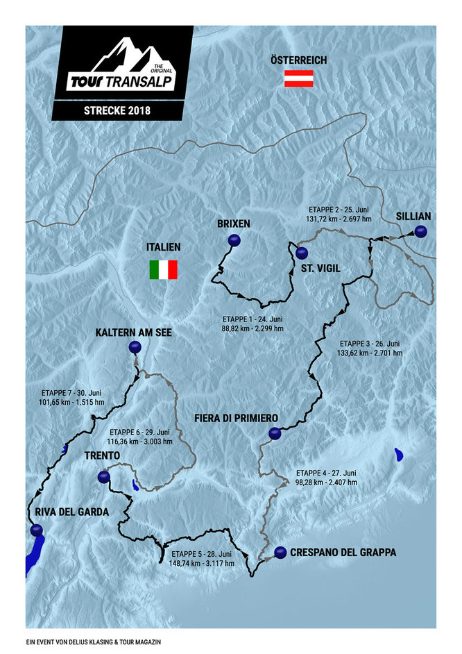 Tourstrecke TOUR Transalp 2018