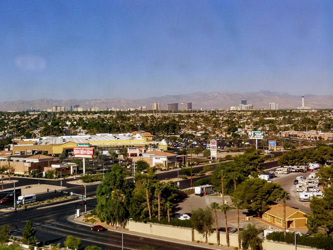 Blick aus unserem Hotelzimmer im 13. Stock des Eastside Cannery.