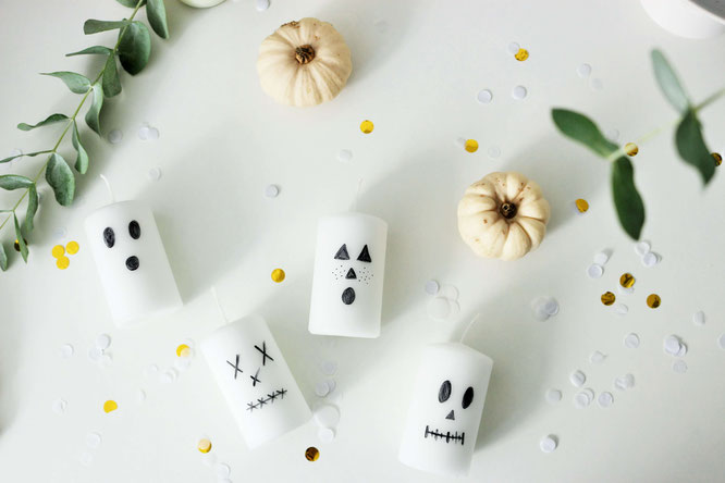 Bild: Ideen für DIY Halloween Dekoration - mit diesen 3 Anleitungen ganz einfach Halloween Geister Deko selber machen und basteln: Girlande, Kerzen, Flaschen für den Halloween Sweettable // www.partystories.de // #halloween #halloweendiy #diydeko #diyblog