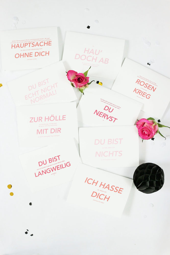 Bild: Valentinstag Karten zum Ausdrucken mit Sprüchen - mit dieser Anleitung und Freebie Bastelvorlage Karten zum Valentinstag oder Galentinesday für sie und ihn selber machen; gefunden auf Partystories.de // #Valentinstag #diygeschenk #Karten