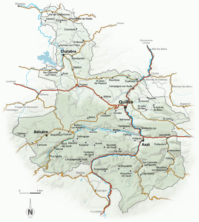 carte des communes de la communauté de communes des Pyrénées Audoises