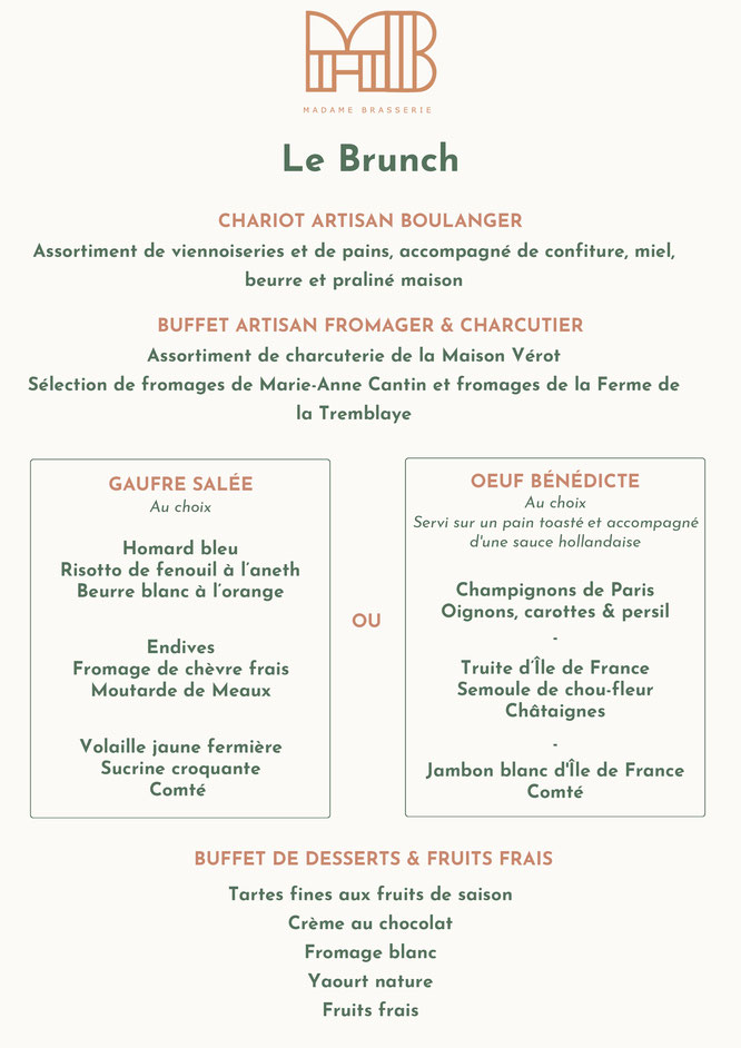 Madame Brasserie lance son premier brunch signé Thierry Marx sur la tour Eiffel - Menu