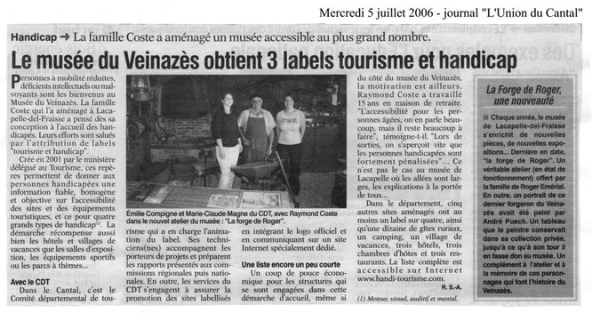 Label Tourisme et Handicap - origine et débuts dans le département du cantal (15)