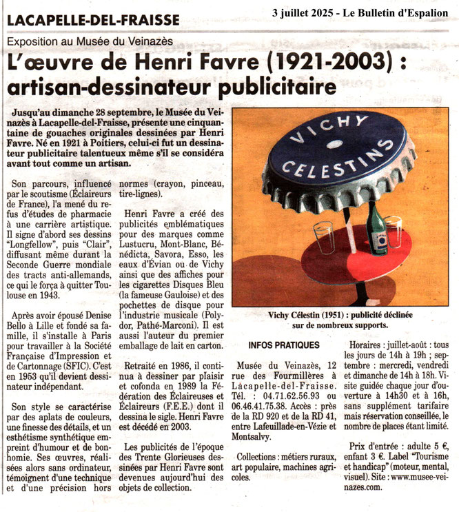 Henri Favre (1921-2003),art publicitaire, exposition, cantal