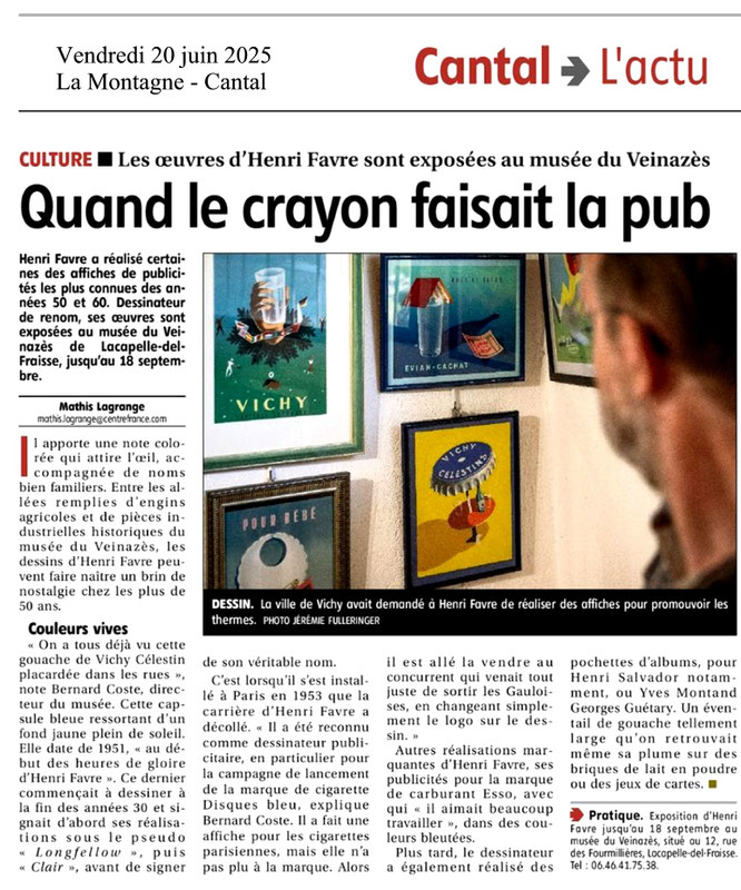 Henri Favre (1921-2003),art publicitaire, exposition, cantal