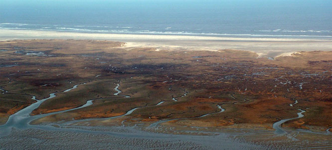 Luftbild vom Ostende der Insel Spiekeroog (Foto: A. Bartholomä)
