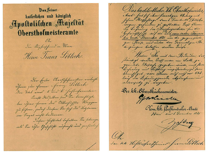 1880 Ernennungsschreiben zum K.u.k. Hoflieferanten