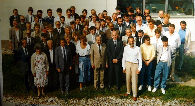 250 Jahr Jubiläum der Unternehmensgründung:  das Löblich Team 1988 (vorne Ing.Max W.Löblich, Dir.Fritz Homolka und Ing Adolf Löblich)