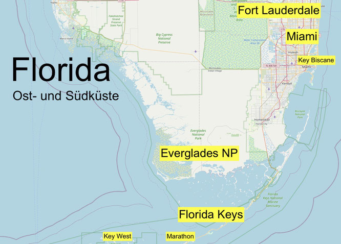 Bild: Karte Ost- und Südflorida