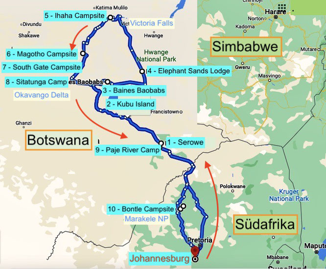 Bild: Karte Botswana-Tour