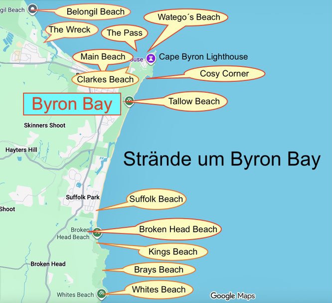 Bild: Karte der Strände um Byron Bay