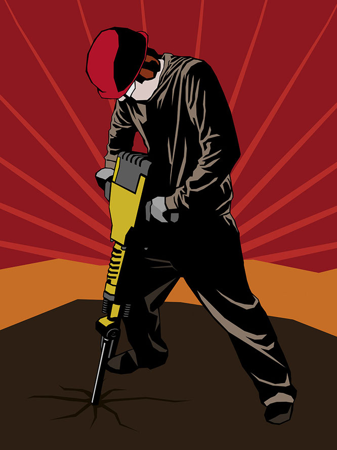 »poster style vector illustration construction worker with jackhammer« © svkv, www.shutterstock.com