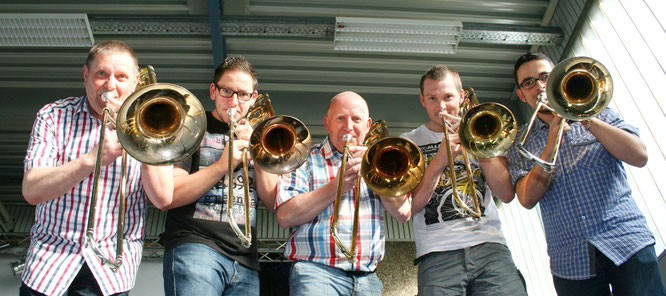 Die Posaunen-Gruppe des Saar Wind Orchestras aus dem Jahr 2014.
