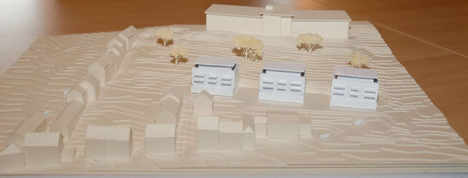 Der Bau der drei hohen Häuser in der Mitte dieses Modells wurde vom Ortsrat abgelehnt.