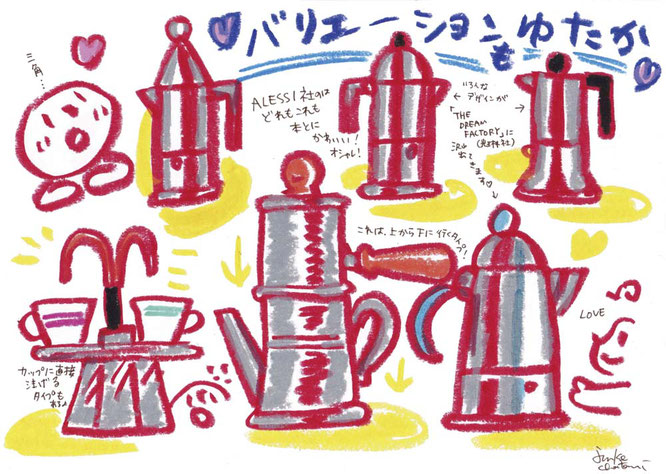 直火式エスプレッソメーカー 茶谷順子 コーヒー器具 イラスト
