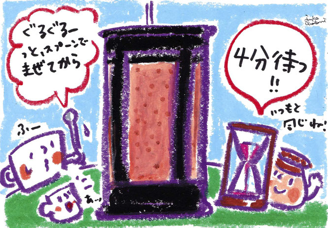 茶谷順子 コーヒーイラスト 牛乳でプレスイラスト