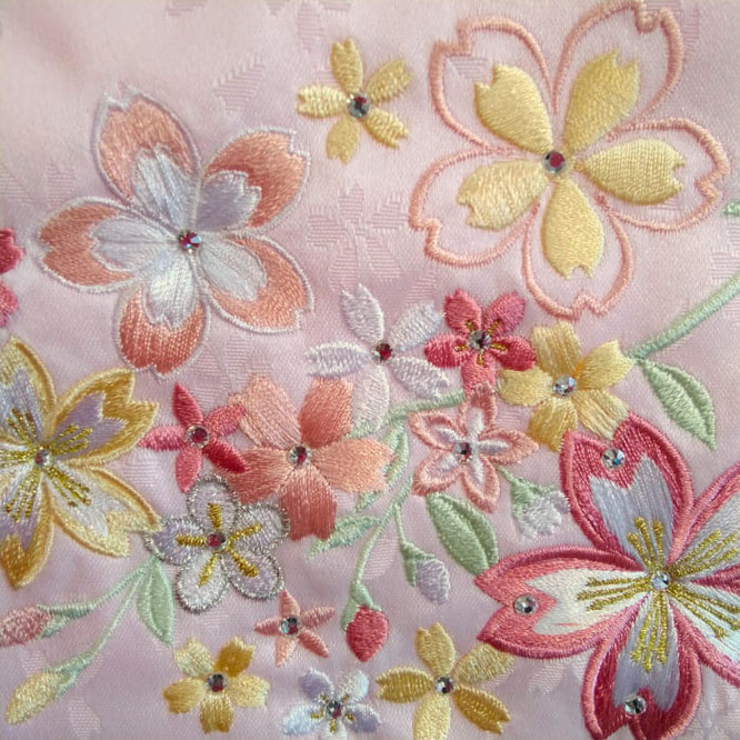 名前旗 春花(小)薄ピンク 小桜 ローズピンク糸刺繍 高さ39cm(3435)桜の花柄を刺繍入れ