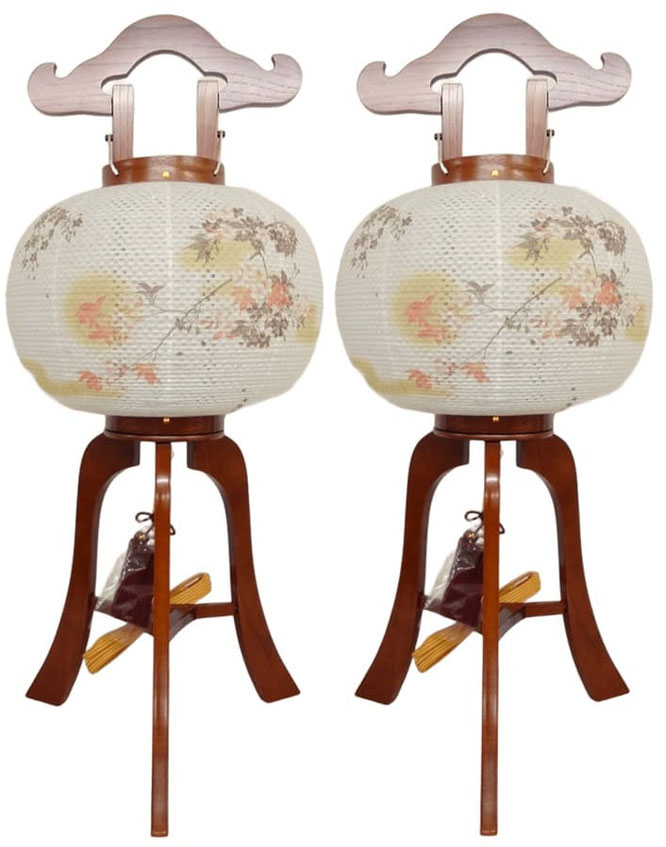 盆提灯 行灯 小枝に桜 ケヤキ色 紙張 9号（W25002）