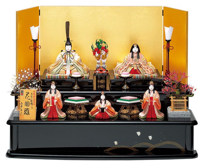 真多呂作ひな人形 段飾り 花園雛５人飾り（1366）