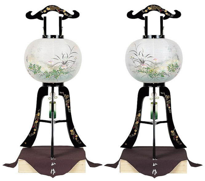 盆提灯 行灯 つた高盛蒔絵 絹二重絵 乱菊 対柄 12号（1047-T）