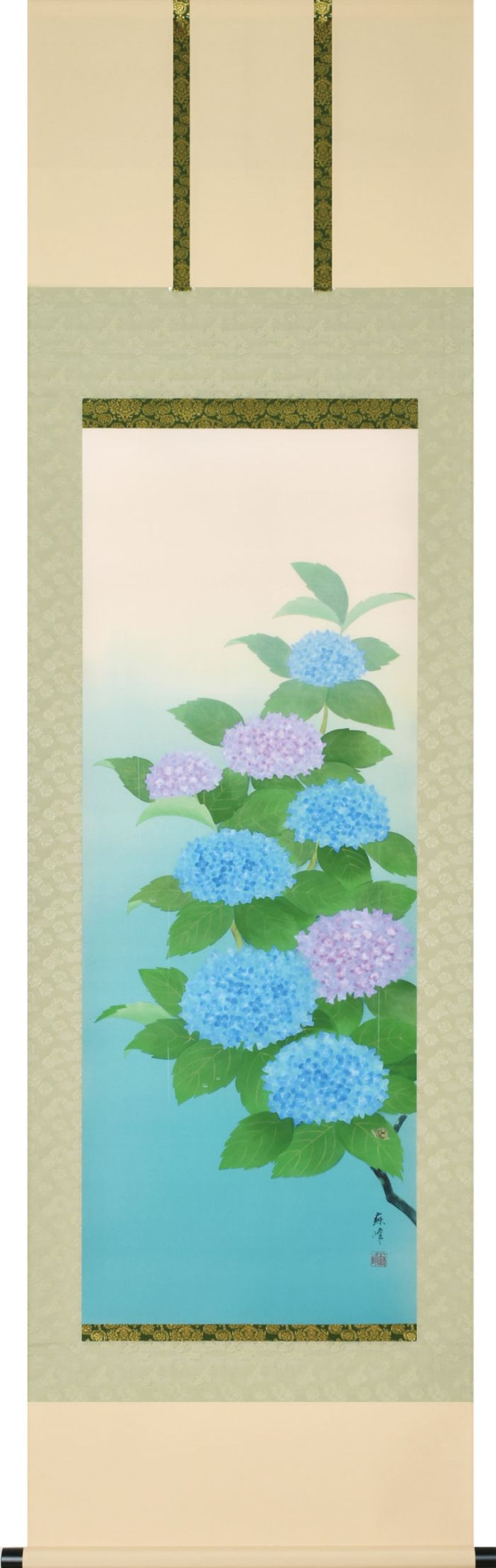 掛軸「紫陽花に蝸牛」富岡蘇峰 尺五立（A-1535） - 伽楠（かなん）