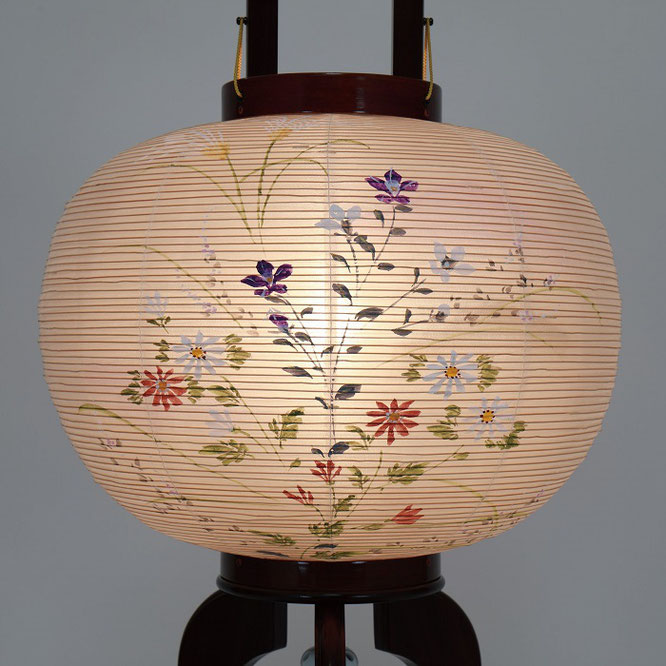 盆提灯 銘木行灯 花梨 絹二重絵 - 伽楠（かなん）
