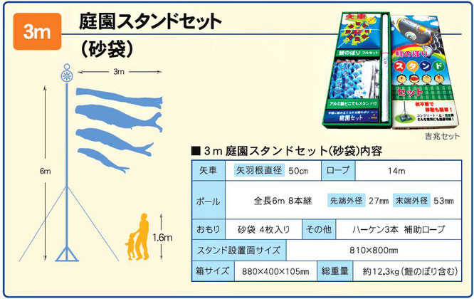 鯉のぼり「庭園スタンドセット」3m　内容