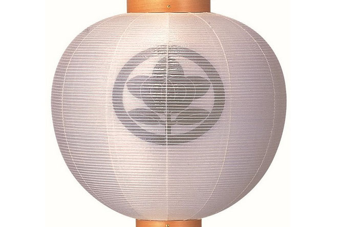 神道用 門提灯（絹二重）白木柾　家紋入りイメージ